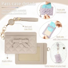 Cute Rhombus Pattern ID Badge Holder With 3D Bow, Retractable Lanyard Up To 35cm, Double-Sided Storage, Slim And Lightweight, Suitable For Employee ID/Transit IC Card, Commuting/School Use, 4 Colors Available - Multicolor - View 6