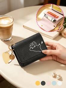 Cute Cloud Rabbit Pattern RFID Short Wallet With Heart-Shaped Keychain Pendant, Multi-Slot Ultra-Thin Card Holder And Coin Purse, Suitable For Women And Girls, Daily Travel Accessory, Back To School Gift - Multicolor - View 5