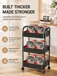 2-Tier/3-Tier Mobile Multi-Function Storage Cart, Metal Storage Organizer Rack With 360° Lockable Casters, Mesh Storage Shelves, Suitable For Kitchen, Bathroom, Laundry Room, Office, Craft, Snack Storage, Black/White Small Space Home Storage Rack - Multicolor - View 8