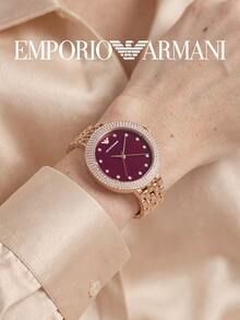Emporio Armani AR11491 Rosa Series Women's Quartz Watch Rose Gold Steel Band Purple Dial Crystal Inlaid Small Round Dial - Burgundy - View 4