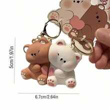 2pcs Cute Cartoon Bear Hugging Heart Couple Keychain Pendant Doll Small Gift - Multicolor - View 3