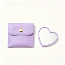 Heart-Shaped Makeup Mirror And Cosmetic Bag Set, Purple Makeup Mirror With Exquisite Matching Cosmetic Bag, Portable Makeup Mirror Set, Suitable For Women, Party Gift, Women Birthday, Holiday Gift - Multi-color - View 9