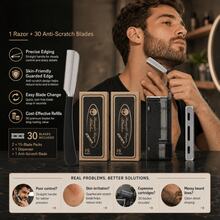 Foldable Barber Shavette Razor Kit For Men, 1 Precision Straight Edging Razor With Easy Blade Swap, Comes With 30 Anti-Scratch Single Edge Blades, Smooth Irritation-Free Shave For Beard Neckline, Barbershop Home Grooming Gift - Multi-color - View 9
