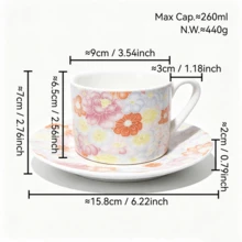260ml Gentle Floral Ceramic Cup And Saucer Set, Vintage Embossed Flower Coffee Cup, Breakfast Milk Tea Cup, Elegant Women's Tableware Gift - Orange - View 3