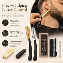 Foldable Barber Shavette Razor Kit For Men, 1 Precision Straight Edging Razor With Easy Blade Swap, Comes With 30 Anti-Scratch Single Edge Blades, Smooth Irritation-Free Shave For Beard Neckline, Barbershop Home Grooming Gift - Multi-color - View 6
