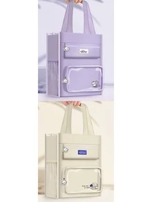 1 Large-Capacity Canvas Study Bag For Students, Beige/Black/Purple/Green, Suitable For High School, Junior High School And Teens, With Handles And Shoulder Strap Back To School School Supplies - New Canvas Tutoring Bag - View 23
