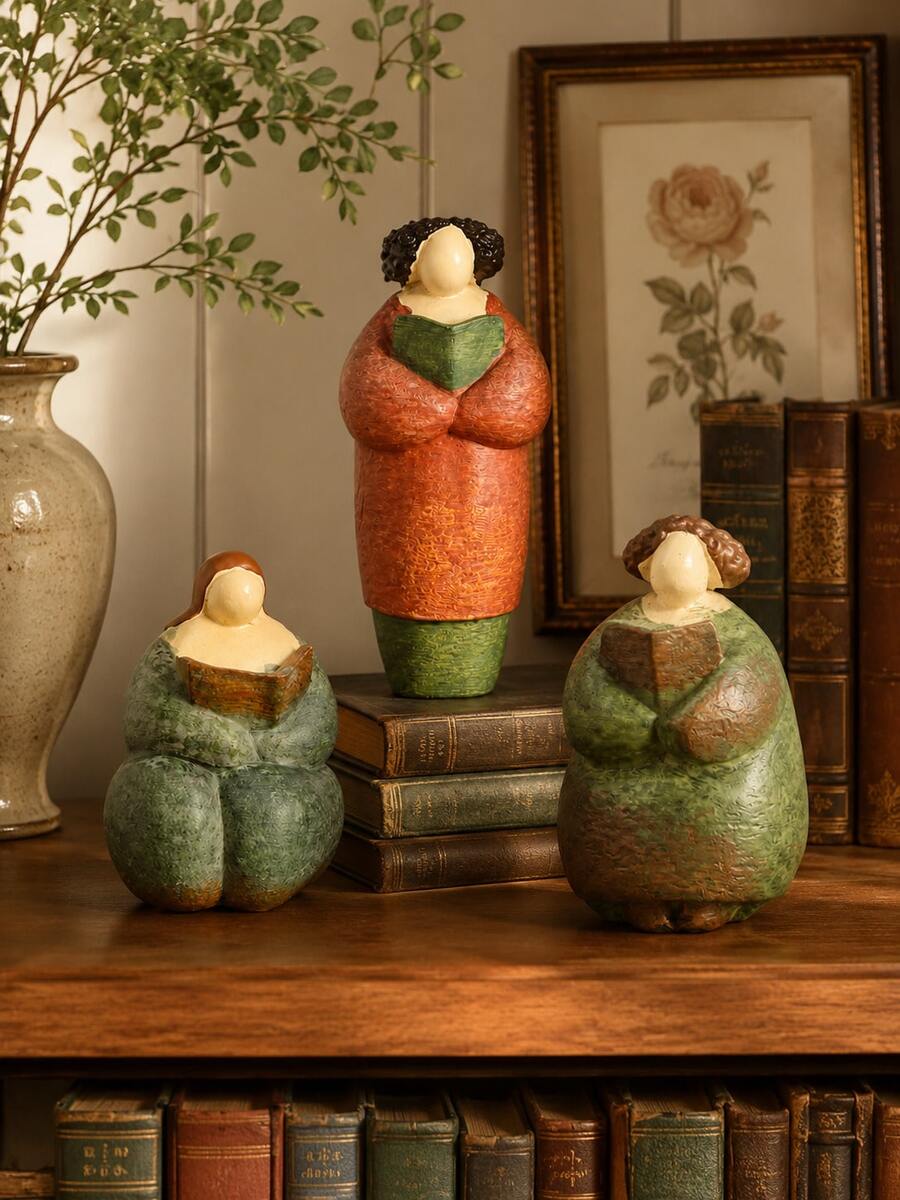 1pc Resin Reading Woman Statue, Vintage Book Lover Figurine, Bookshelf Decor, Suitable For Study, Office Desk, Living Room And Library, Artistic Home Ornament, Gift For Women, Teachers, Students And Book Lovers - Multiple Styles - View 1