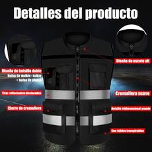 Reflective Safety Vest With Zipper And Pockets, Unisex, High-Visibility, Suitable For Construction Sites, Drivers, And Warehouse Work; Available In 3 Colors. - Black - View 8