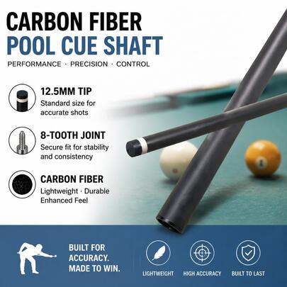 1/2 Split Carbon Fiber Billiard Cue Shaft, 11.8mm Tip, 3/8-8 Joint