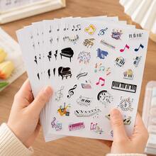 10 Sheets Cartoon Music Doodle Stickers Featuring Treble Clef, Various Musical Notes, Triangle Piano, Electronic Keyboard, Accordion, Saxophone, Keyboard And Other Musical Instrument Patterns, Easy To Peel And Remove, Suitable For Music Score Decoration, Classroom Rewards, Stationery Craft Materials, Music Theme Events - Multicolor - View 2