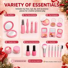 Christmas Kids Pretend Makeup Set, Plastic Simulated Makeup Toy Gift Box With Carrying Storage Case - Multicolor - View 4