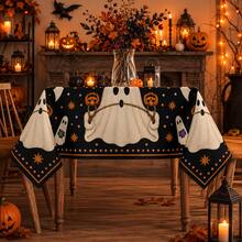 1pc,Vintage Halloween Tablecloth, Ghost Pumpkin Bat Black Cat Print Polyester Table Cover, Halloween Dining Table Decor For Kitchen, Party, Family Gathering And Holiday Home Decoration - B - View 9