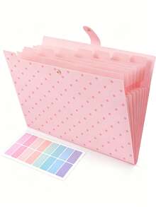 Polka Dot Pattern 8-Pocket Expanding File Folder, Accordion-Style Paper Organizer With Colorful Labels, Portable Expandable Bill & Receipt Holder, A4 Letter Size Document Storage, Suitable For Home, School And Office Supplies - Multicolor - View 1