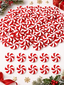 1 Inch Christmas Candy Cane Decorations, 50pcs Plastic Faux Peppermint Candy Ornaments, Red And White Color, Suitable For Christmas Holiday Decor, Party Favors And DIY Crafts - Acrylic Candy - View 1