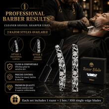 Professional Barber Skull Pattern Shavette Straight Razor Set For Men, Foldable Shaving Razor With Curved & Straight 2 Handle Designs, Quick Change Blade For Precise Beard Hairline Trimming, Comes With 100 Replacement Blades, Salon Grooming Gift Kit - Multi-color - View 3