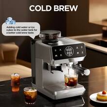CAFELFFE 義式咖啡機、研磨一體咖啡機 20BAR、冷熱沖泡、奶泡器、內建研磨機、蒸氣功能、觸控螢幕、自清潔功能 不銹鋼機身、44級研磨精度、1.8升水箱、110g豆倉 家庭、辦公室、咖啡愛好者 - 歐規F型插(220-240V) - 查看 8