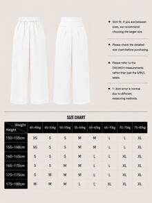 Women's Solid Color Casual Wide Leg Pants With Front Pocket Decor, Back To School Autumn Commute White - White - View 6