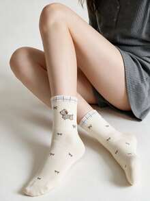1 Pair White Cartoon Women's Socks, Cute Fresh Daily Versatile - Multicolor - View 1