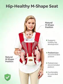 Baby Hip Seat Carrier, 4-In-1 Multi-Function Baby Carrier, Breathable Mesh, Pressure-Relieving Shoulder Straps, All-Season, For Outings, Strolling, Shopping, Travel, Baby Seat - Red - View 7