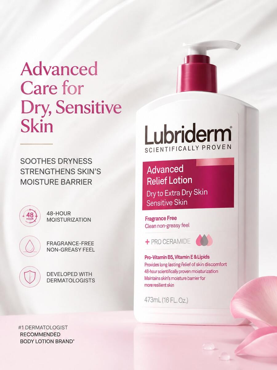 Lubriderm Daily Moisturizing Lotion New Packaging 473ml Ceramide Repair Body Lotion Refreshing Non-Greasy - Red - View 1