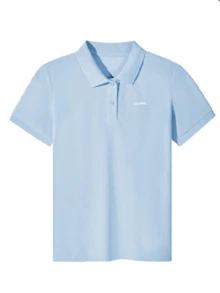 CAMEL CROWN 女款 Polo 衫運動 T-shirt，夏季羽球與網球運動服，透氣領口半袖上衣，快乾短袖 - 水波藍 - 查看 3