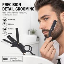 Ring-Style Straight Razor Set With 40pcs Replacement Stainless Steel Blades, Non-Slip Handle Hair Clipper And Shaving Razor, Suitable For Beard Trimming, Eyebrow Shaping, Hairline And Body Hair Precision Grooming, Salon And Home Use - Multi-color - View 2