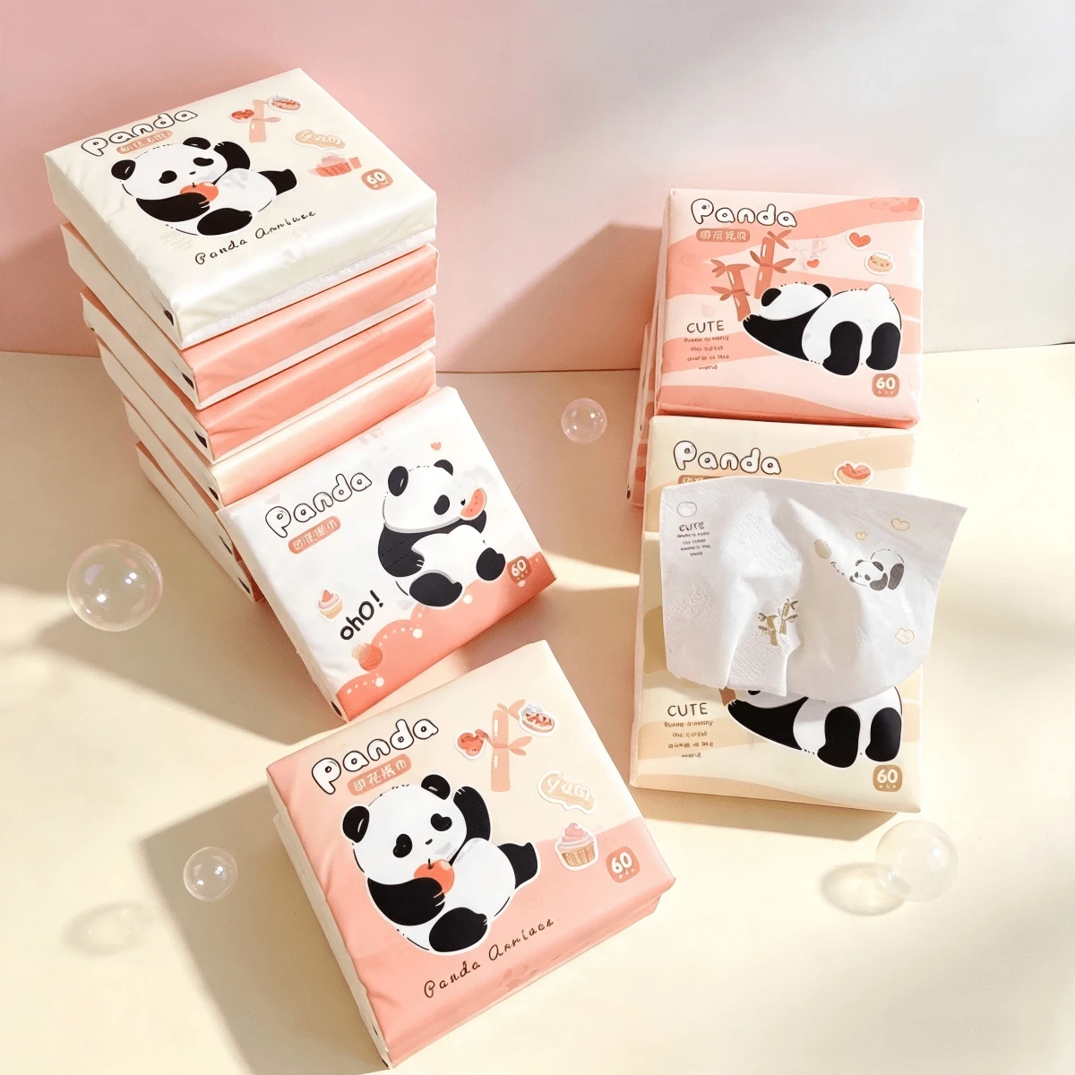1/2/4/8/16 Kemasan [60 Lembar Per Kemasan] Tisu Wajah Bermotif Panda Tangyuan, Tisu Wajah Bermotif Kemasan Kecil, Tisu Wajah Kemasan Kecil Portabel, Perlengkapan Perjalanan, Kerja, Belanja, Sekolah [Warna Acak] - Beraneka warna - View 1