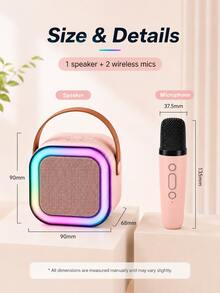 AXNEN Mini Portable Karaoke Machine, Bluetooth 5.3 Wireless Speaker With 2 Wireless Microphones, Colorful RGB Lights, Voice Effects And Vocal Removal, Supports TF Card/AUX/USB Playback, 5W Speaker For Home Karaoke, Parties And Gifts - View 9