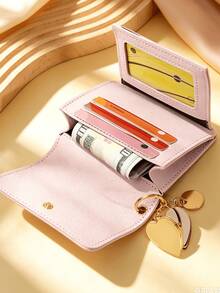 Cute Cloud Rabbit Pattern RFID Short Wallet With Heart-Shaped Keychain Pendant, Multi-Slot Ultra-Thin Card Holder And Coin Purse, Suitable For Women And Girls, Daily Travel Accessory, Back To School Gift - Multicolor - View 6