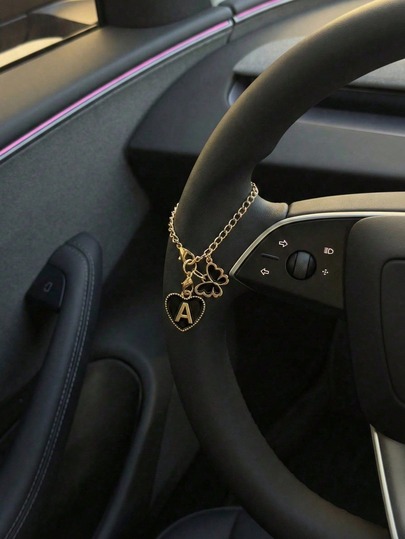 Black Butterfly Steering Wheel Pendant With Initial Heart Charm And Gold Chain, Decorative Car Hanging Ornament, Fashionable Car Interior Accessory, Suitable For Women, Drivers, Friends, New Car Owners, Perfect For Gifts