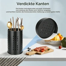 2-Piece Round Stainless Steel Cutlery Rack, Black Countertop Storage Holder, Versatile Kitchen Utensil Basket For Spoons, Chopsticks, And Spatulas - Black - View 7