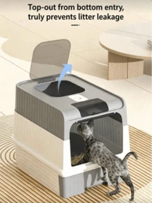 Enclosed Cat Litter Box With Front Door And Top Exit, Drawer Design With Scoop, Odor Control And Leak-Proof, Providing Spacious Indoor Space For Cats - one-size - View 2