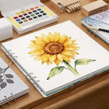 Back To School 21*21 Cm 3-Ring Metal Loose-Leaf Detachable Watercolor Sketchbook, 300g Rough Texture Watercolor Paper Notebook, Flat Lay Drawing Pad, Removable Pages For Art Class Practice, Compatible With Watercolor, Gouache, Acrylic, Ink And Illustration, Durable School Supplies For Teen Art Students And Painting Beginners - Fresh Flowers - View 6