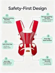 Baby Hip Seat Carrier, 4-In-1 Multi-Function Baby Carrier, Breathable Mesh, Pressure-Relieving Shoulder Straps, All-Season, For Outings, Strolling, Shopping, Travel, Baby Seat - Red - View 9