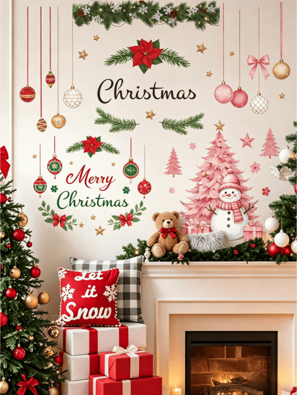 3 Options Of Christmas Hanging Ball Wall Stickers, Removable, No Residue, Self-Adhesive PVC Stickers, Merry Christmas, Holiday Window, Bedroom, Living Room, Christmas Home Atmosphere Decoration Stickers