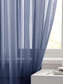 1PC Solid Color Translucent Lightweight Sheer Curtain, Sun Protection Heat Insulation Light Reduction - Translucent Not Transparent Window Curtain, Top Rod Pocket Design, Fabric Drapes Well, Suitable For Living Room Decoration, Bedroom Decoration, Balcony Decoration | Autumn Decoration, Room Decoration, Back To School, School Supplies, Dorm Decor, College Decor, - Dusk Blue - View 5