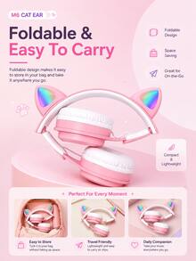 Foldable Wireless Cat Ear Headphones, Color Changing Cat Ear Wireless Headphones With Microphone, Touch Control, Super Long Battery Life, Suitable For Children/Gifts - 彩色 - 查看 7