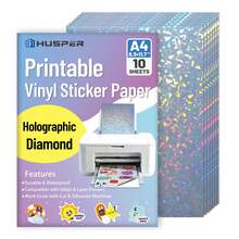 10 Sheets Diamond Vinyl Printable Paper Sticker Paper - A4 Size (8.3*11.7 Inch), Waterproof & Self-Adhesive & Durable Vinyl Sticker Film, Inkjet & Laser Printable Paper (Broken Glass Pattern) - Diamond - View 1