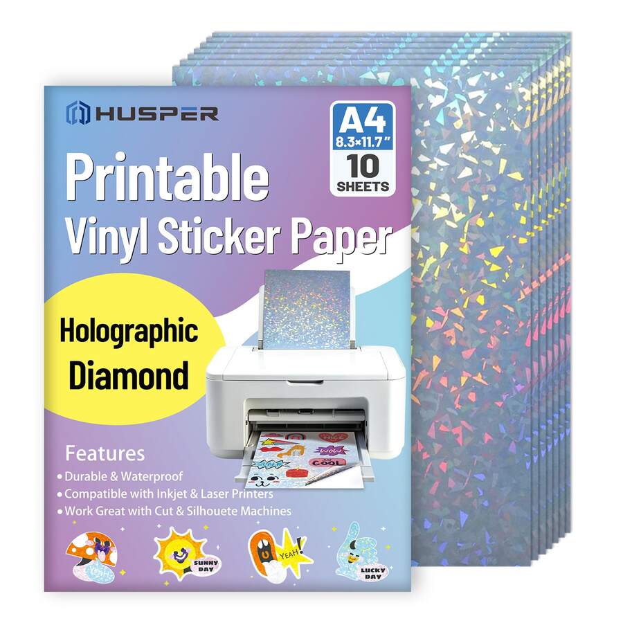 10 Sheets Diamond Vinyl Printable Paper Sticker Paper - A4 Size (8.3*11.7 Inch), Waterproof & Self-Adhesive & Durable Vinyl Sticker Film, Inkjet & Laser Printable Paper (Broken Glass Pattern) - Diamond - View 1
