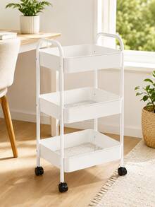 2-Tier/3-Tier Mobile Multi-Function Storage Cart, Metal Storage Organizer Rack With 360° Lockable Casters, Mesh Storage Shelves, Suitable For Kitchen, Bathroom, Laundry Room, Office, Craft, Snack Storage, Black/White Small Space Home Storage Rack - Multicolor - View 15