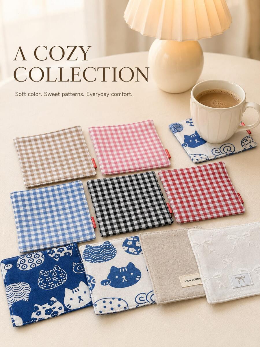 1pc Retro Striped & Plaid Pattern Heat Insulation Coasters, Coffee Cup Mats, Suitable For Dining Table, Home, Kitchen Decor - Multicolor - View 1