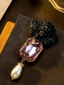 Black Embossed Lady Portrait Earrings Or Brooch, Purple Rectangular Glass Crystal, Holiday, Music Festival, Christmas Accessory, Gift - Brooch - View 6