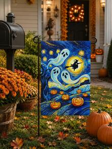 1 buah Bendera Taman Halloween, Bendera Halaman dengan Motif Hantu, , Tengkorak & Monster, Dekorasi Teras, Halaman, dan Taman Halloween Musim Gugur - A - View 16