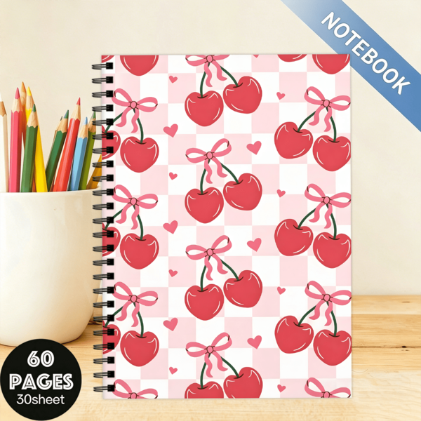 Playful Pink Bow Notebook, 30 Sheets/60 Pages Lined Spiral Notebook, Suitable For Women, Christmas Gift For Friends, Holiday Back To School Gift