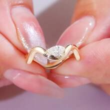 1pc Classic 14K Gold Plated Wave Twisted Arm Water Drop Pear Shaped Couple Ring, Geometric Banquet Decor Proposal Gift Jewelry - Yellow - View 12