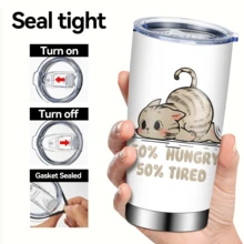 1/5pcs 20oz Stainless Steel Insulated Tumbler, Sleepy Tired Tabby Cat Slogan Print, Leak‑Proof Sealed Lid, Portable Thermal Cup For Office Break, Home Relaxation, Casual Outing, Daily Drinkware Use - Lazy, Hungry, and Tired Cat - View 3