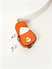 Mini Saddle Keychain Bag, Faux Leather Small Coin Purse With Random Color Scarf Decoration, Gold Lock Hardware, Small Storage Bag, Cute Handbag Charm, Suitable For Daily, Dating, Party Gifts, Multi-Color Mini Shoulder Bag Accessory - Multicolor - View 11