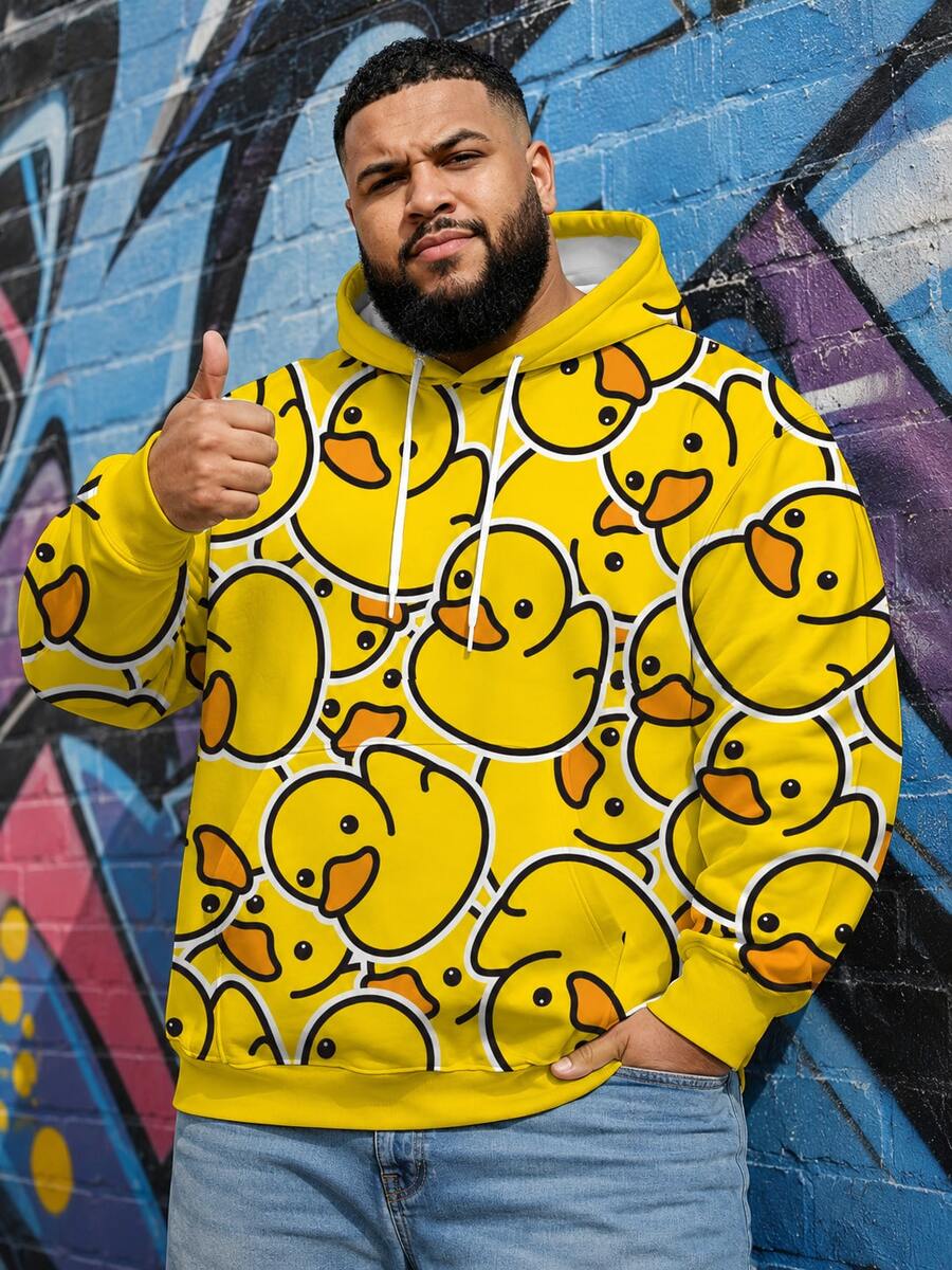 Sudadera con capucha con estampado 3D de pato para hombres de talla grande, para otoño, de manga larga - Amarillo - Ver 1