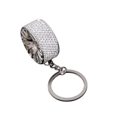 AD 1 pieza Llavero de coche con strass, colgante de llave de coche de aleación de zinc con rueda, accesorio de llave de coche con strass - Blanco - Ver 3