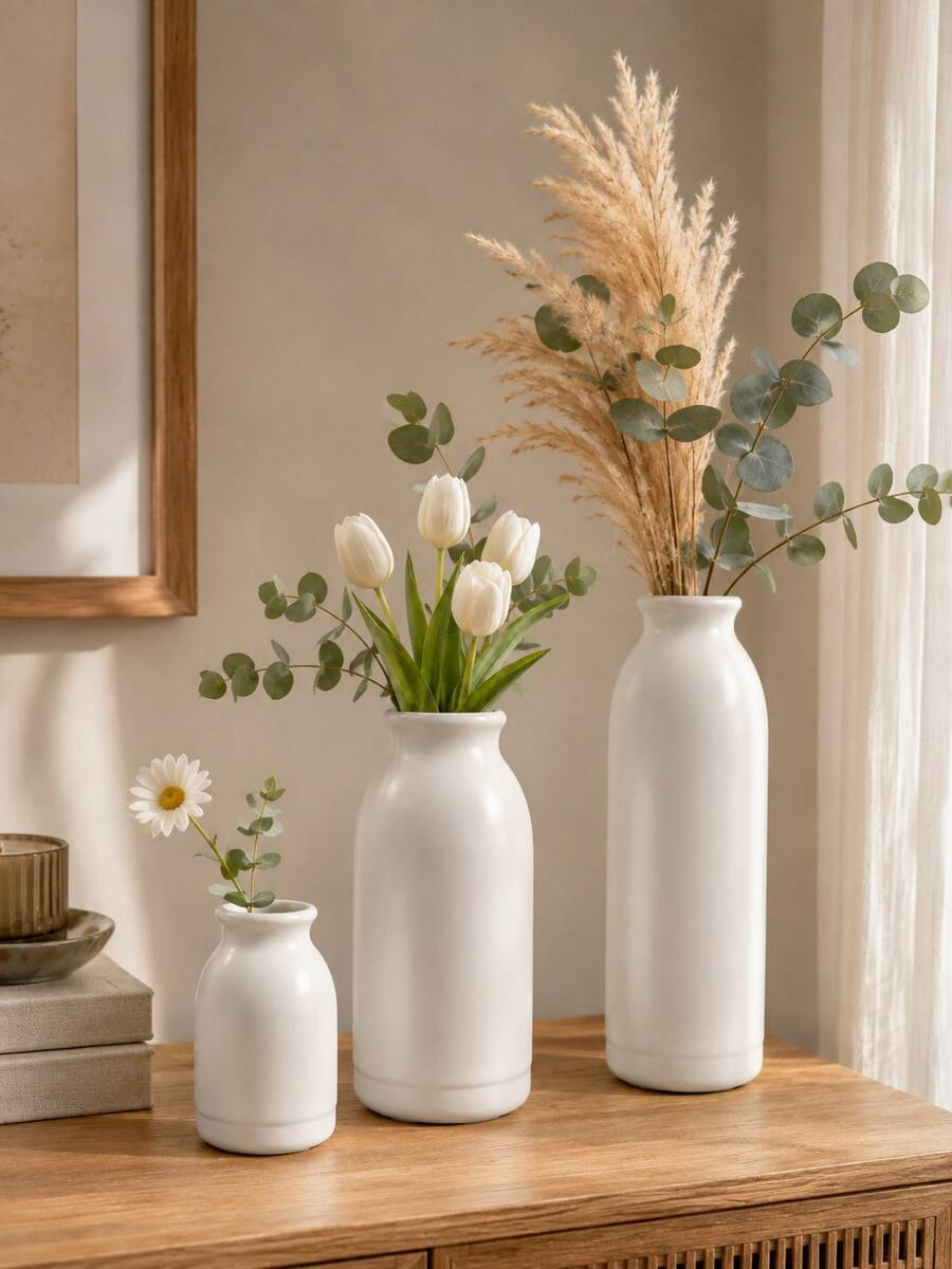 1pc White Vase, Minimalist Decorative Vase, Suitable For Tulips, Roses, Reed Grass, Dried Flowers And Green Plants, Elegant Home Decor, Suitable For Tabletop, Bookshelf, Mantel, Entryway, Bedroom, Perfect As Housewarming Gift - Selected Items - View 1